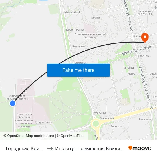 Городская Клиническая Больница №3 to Институт Повышения Квалификации И Переподготовки Кадров Гргу map