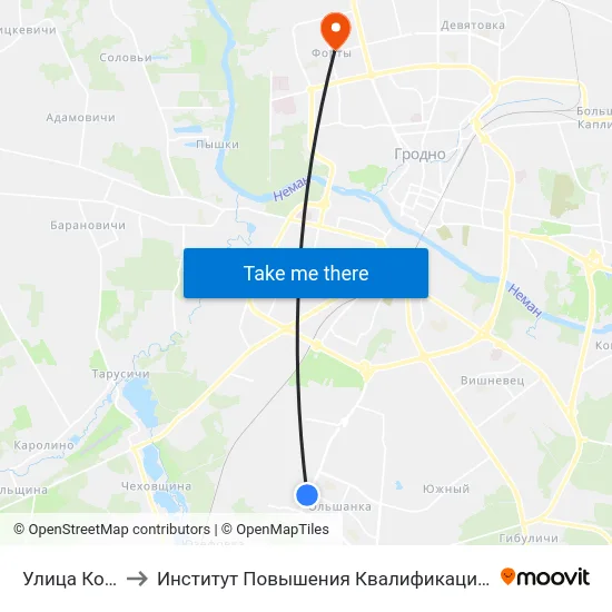 Улица Короткевича to Институт Повышения Квалификации И Переподготовки Кадров Гргу map