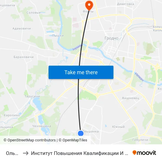 Ольшанка to Институт Повышения Квалификации И Переподготовки Кадров Гргу map
