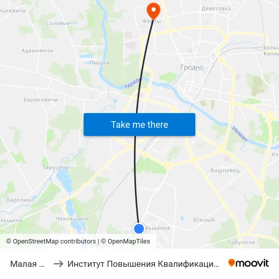Малая Ольшанка to Институт Повышения Квалификации И Переподготовки Кадров Гргу map