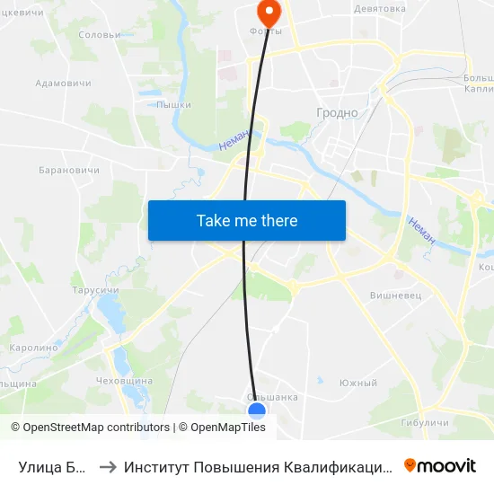 Улица Богушевича to Институт Повышения Квалификации И Переподготовки Кадров Гргу map