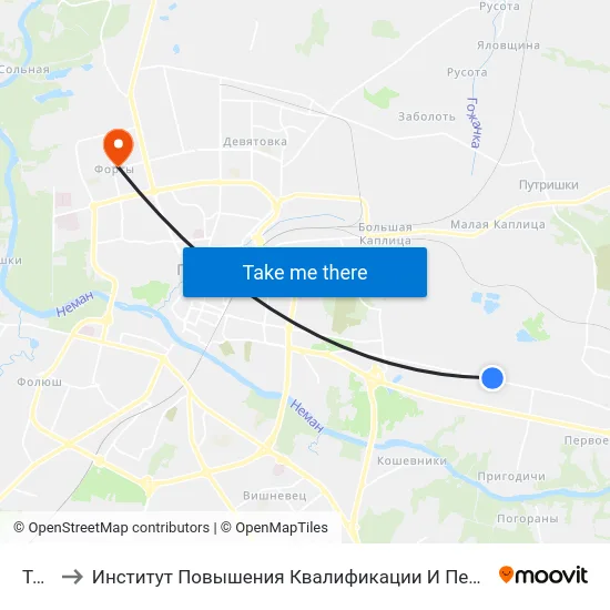 Тэц-2 to Институт Повышения Квалификации И Переподготовки Кадров Гргу map