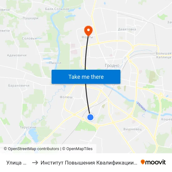 Улица Калинина to Институт Повышения Квалификации И Переподготовки Кадров Гргу map