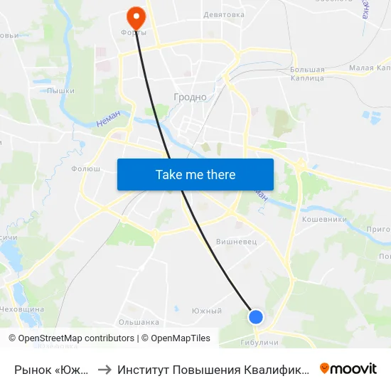 Рынок «Южный» (Посадка) to Институт Повышения Квалификации И Переподготовки Кадров Гргу map