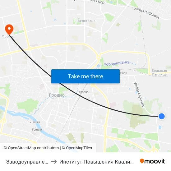 Заводоуправление Оао «Гродноазот» to Институт Повышения Квалификации И Переподготовки Кадров Гргу map
