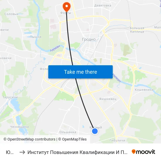 Южный to Институт Повышения Квалификации И Переподготовки Кадров Гргу map