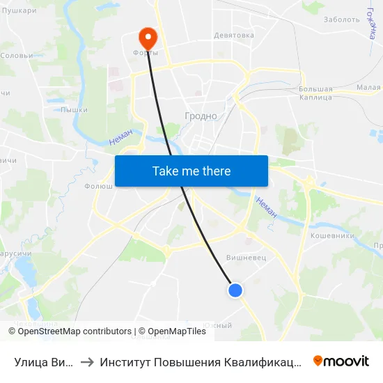Улица Вишневецкая to Институт Повышения Квалификации И Переподготовки Кадров Гргу map