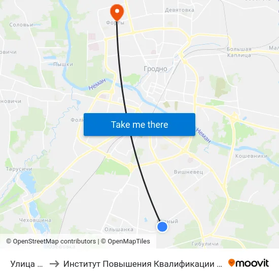 Улица Осенняя to Институт Повышения Квалификации И Переподготовки Кадров Гргу map