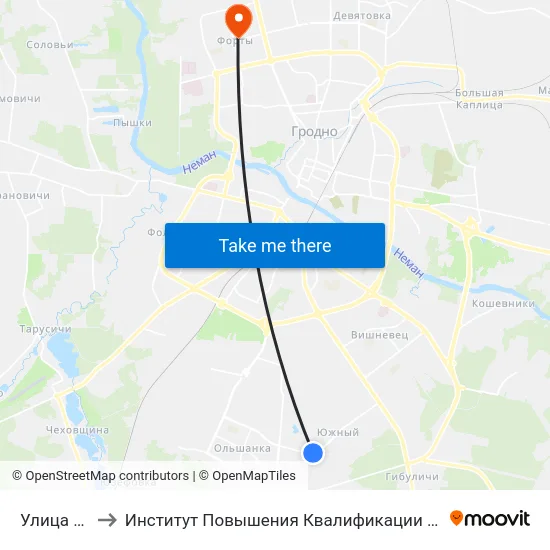 Улица Осенняя to Институт Повышения Квалификации И Переподготовки Кадров Гргу map