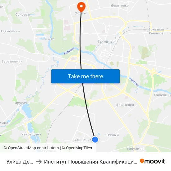 Улица Деревенская to Институт Повышения Квалификации И Переподготовки Кадров Гргу map