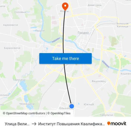 Улица Великая Ольшанка to Институт Повышения Квалификации И Переподготовки Кадров Гргу map