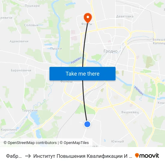 Фабричный to Институт Повышения Квалификации И Переподготовки Кадров Гргу map