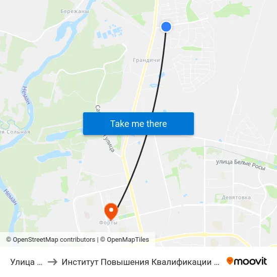 Улица Мирная to Институт Повышения Квалификации И Переподготовки Кадров Гргу map