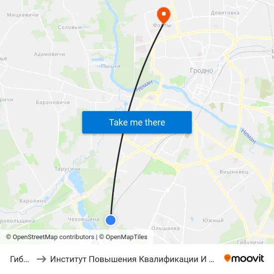 Гибуличи to Институт Повышения Квалификации И Переподготовки Кадров Гргу map