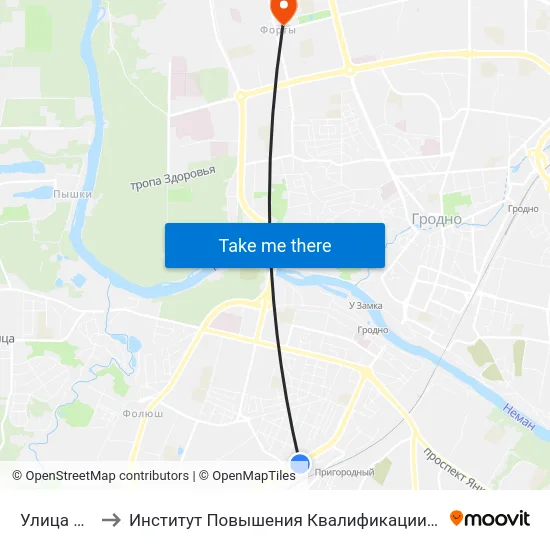 Улица Суворова to Институт Повышения Квалификации И Переподготовки Кадров Гргу map