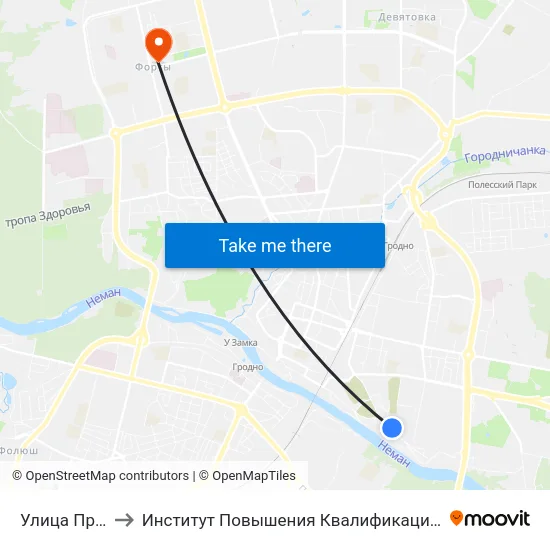 Улица Пригородная to Институт Повышения Квалификации И Переподготовки Кадров Гргу map