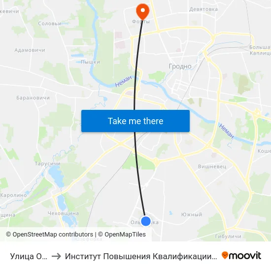Улица Огинского to Институт Повышения Квалификации И Переподготовки Кадров Гргу map