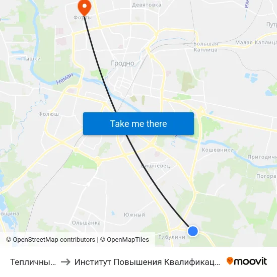 Тепличный Комбинат to Институт Повышения Квалификации И Переподготовки Кадров Гргу map