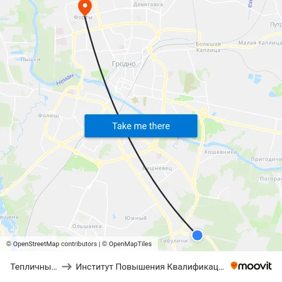 Тепличный Комбинат to Институт Повышения Квалификации И Переподготовки Кадров Гргу map