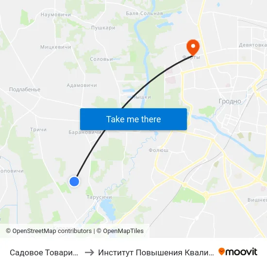 Садовое Товарищество «Чайка-Тарусичи» to Институт Повышения Квалификации И Переподготовки Кадров Гргу map