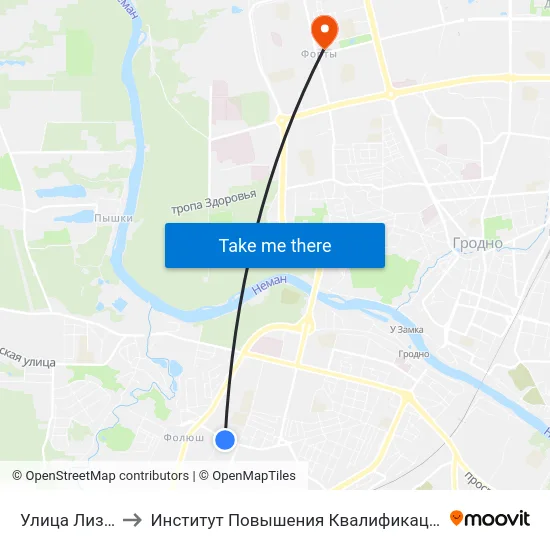 Улица Лизы Чайкиной to Институт Повышения Квалификации И Переподготовки Кадров Гргу map