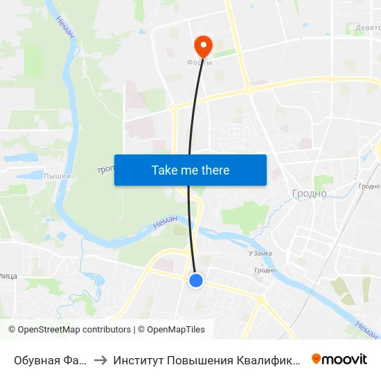 Обувная Фабрика «Неман» to Институт Повышения Квалификации И Переподготовки Кадров Гргу map