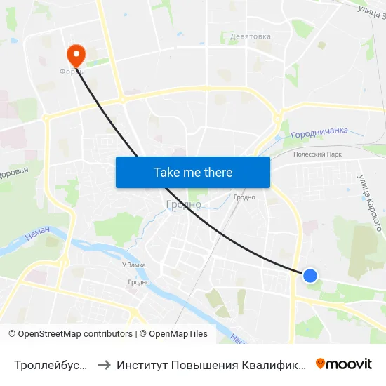 Троллейбусное Управление to Институт Повышения Квалификации И Переподготовки Кадров Гргу map