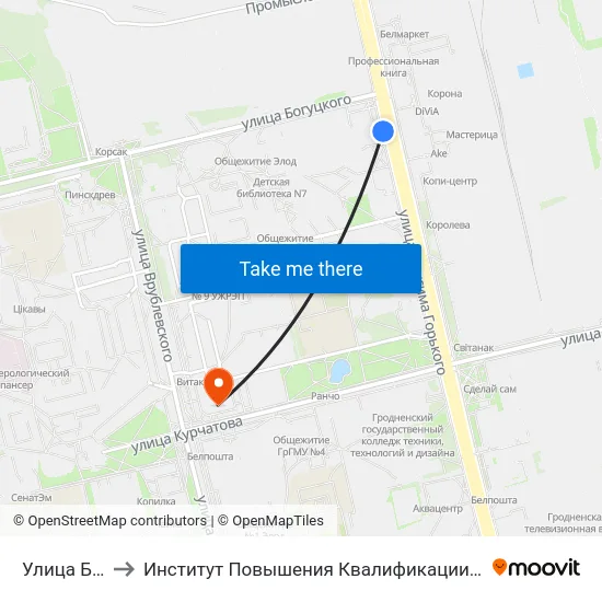 Улица Богуцкого to Институт Повышения Квалификации И Переподготовки Кадров Гргу map