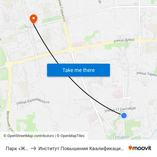 Парк «Жилибера» to Институт Повышения Квалификации И Переподготовки Кадров Гргу map