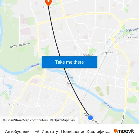 Автобусный Парк Г. Гродно to Институт Повышения Квалификации И Переподготовки Кадров Гргу map
