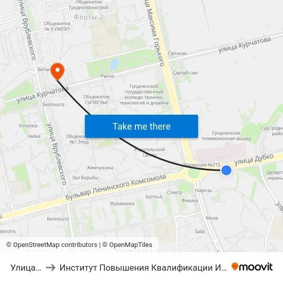 Улица Дубко to Институт Повышения Квалификации И Переподготовки Кадров Гргу map