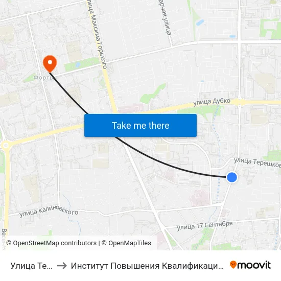 Улица Терешковой to Институт Повышения Квалификации И Переподготовки Кадров Гргу map