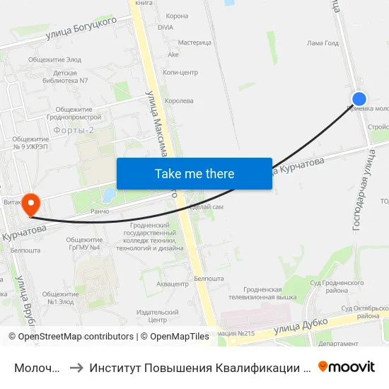 Молочный Мир to Институт Повышения Квалификации И Переподготовки Кадров Гргу map
