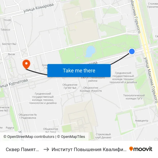 Сквер Памяти Воинов-Афганцев to Институт Повышения Квалификации И Переподготовки Кадров Гргу map