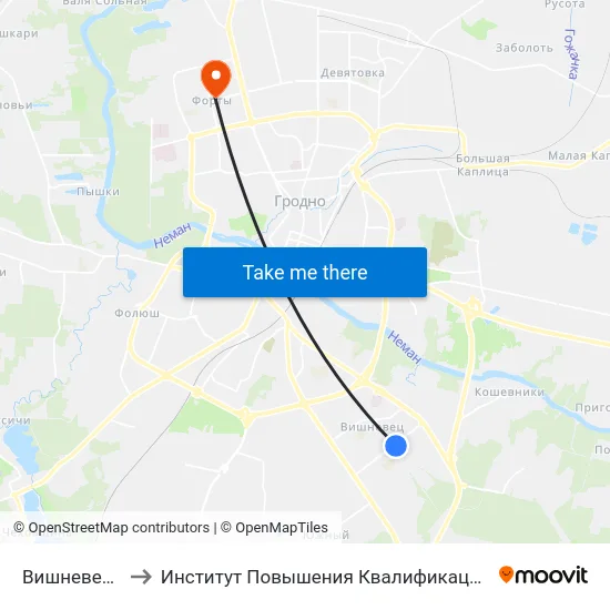 Вишневец (Посадка) to Институт Повышения Квалификации И Переподготовки Кадров Гргу map