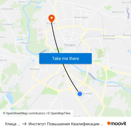 Улица Кабяка to Институт Повышения Квалификации И Переподготовки Кадров Гргу map