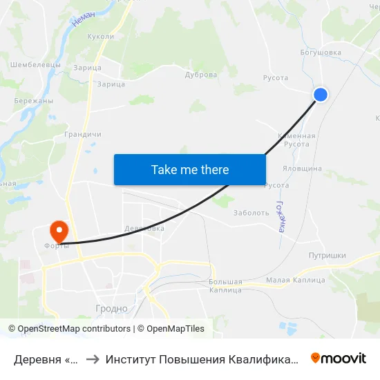 Деревня «Огородники» to Институт Повышения Квалификации И Переподготовки Кадров Гргу map