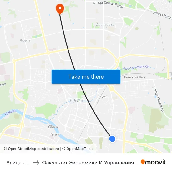 Улица Лидская to Факультет Экономики И Управления Гргу Им. Янки Купалы map