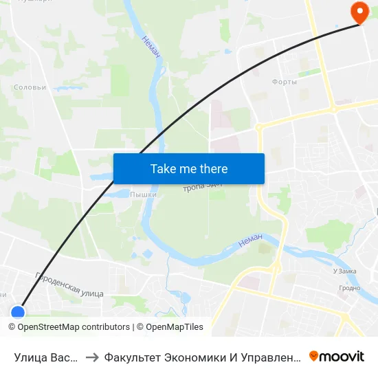 Улица Васильковая to Факультет Экономики И Управления Гргу Им. Янки Купалы map