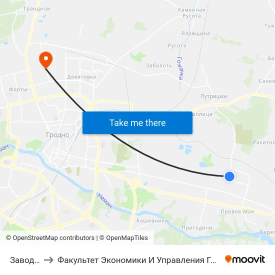 Завод Жби to Факультет Экономики И Управления Гргу Им. Янки Купалы map