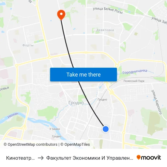 Кинотеатр «Восток» to Факультет Экономики И Управления Гргу Им. Янки Купалы map