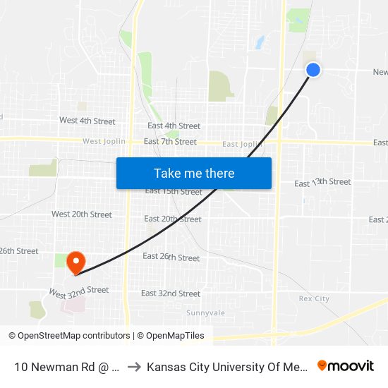 10 Newman Rd @ Northpark Apts to Kansas City University Of Medicine And Biosciences map