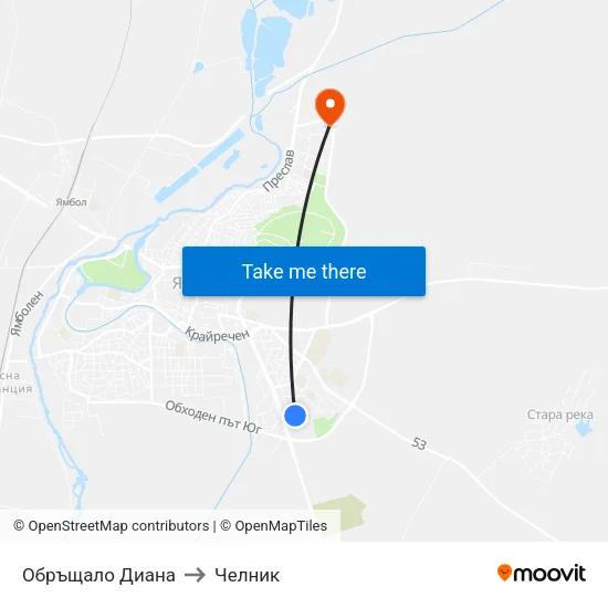Обръщало Диана to Челник map
