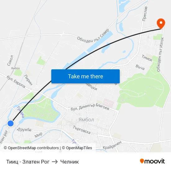 Тииц - Златен Рог to Челник map