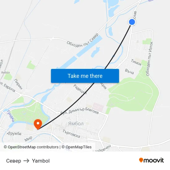 Север to Yambol map