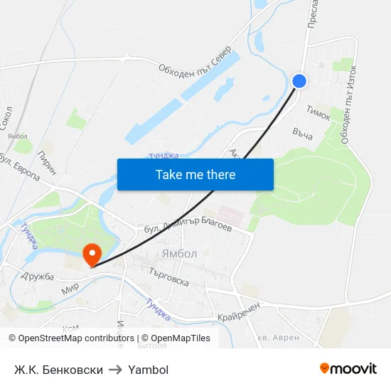 Ж.К. Бенковски to Yambol map
