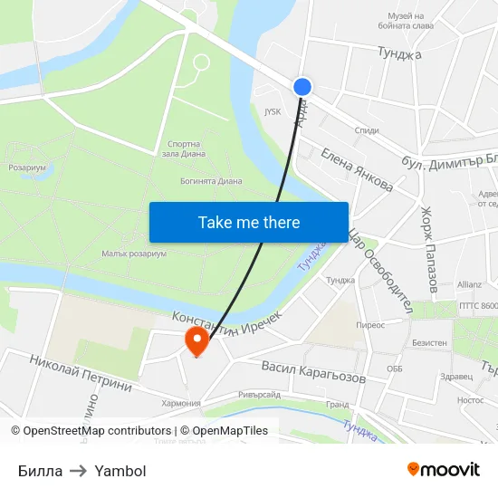 Билла to Yambol map