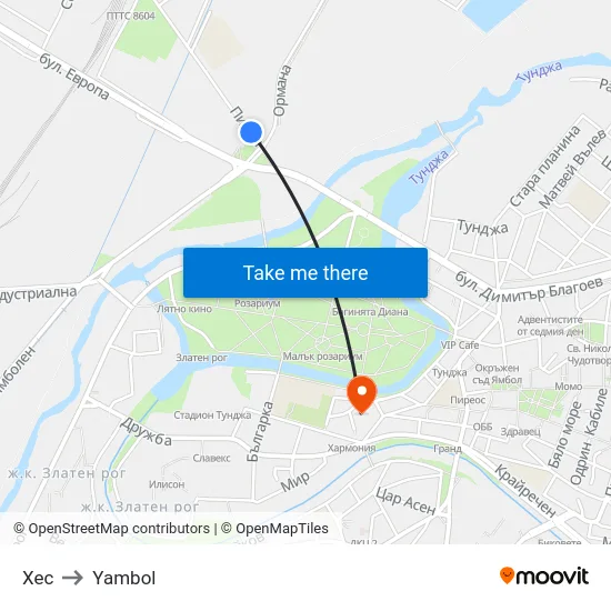 Хес to Yambol map