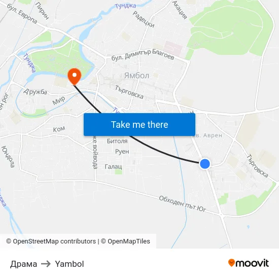 Драма to Yambol map