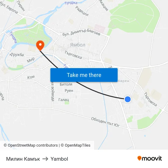 Милин Камък to Yambol map